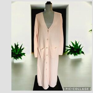 DANI COLLECTION SOFT PINK WOOL BLEND LONGLINE CARDIGAN WITH BUTTONS